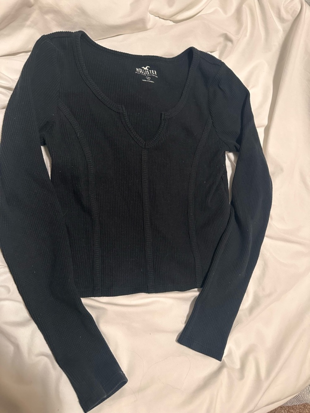 Hollister Black Ribbed Long Sleeve Scoop Neck Knit Top